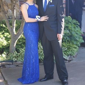 BLUE LACE PROM/FORMAL DRESS with Cutout